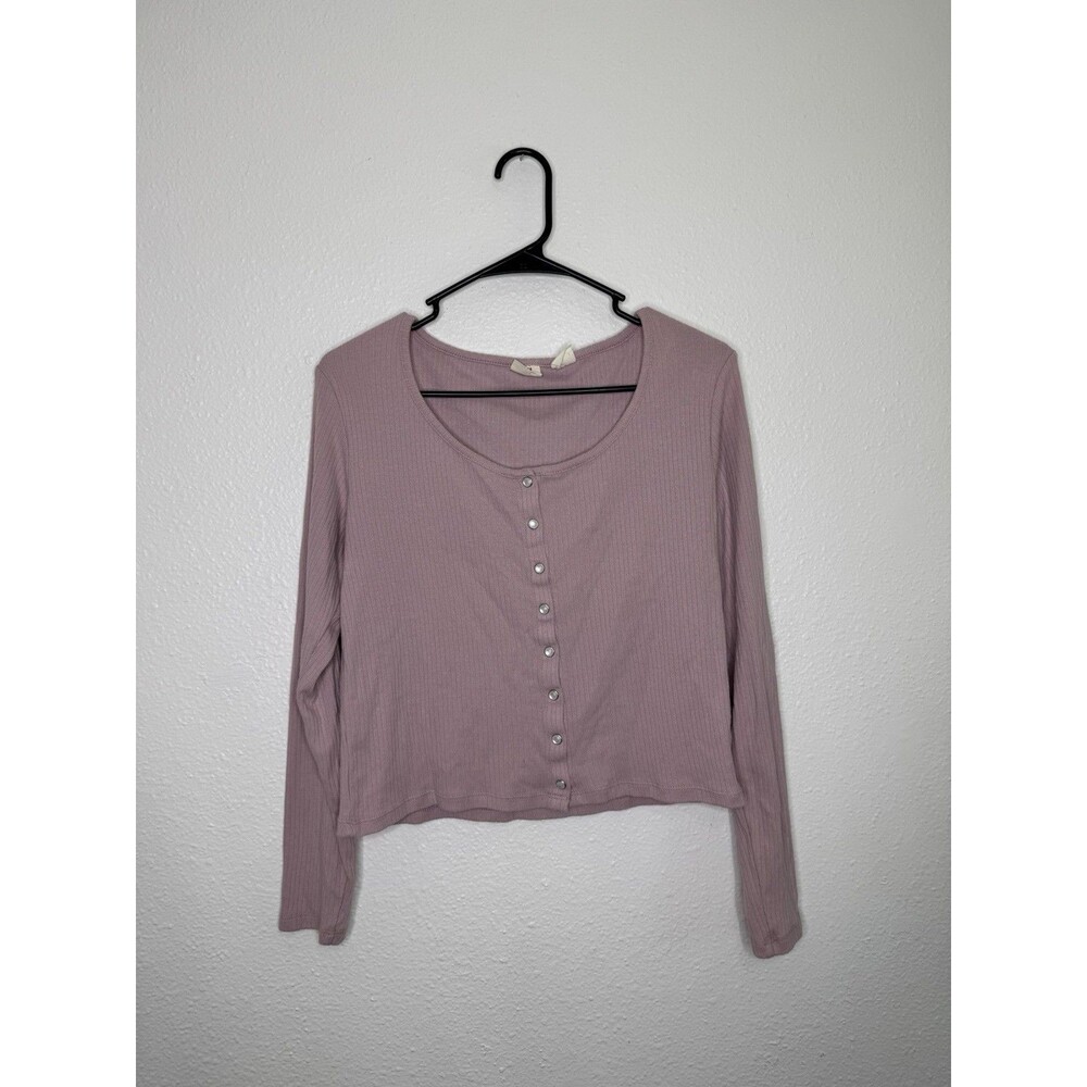 Levi’s The Long Sleeve Ribbed Tee Sz L Light Pink Pearl Snap Cotton Henley Y2K
